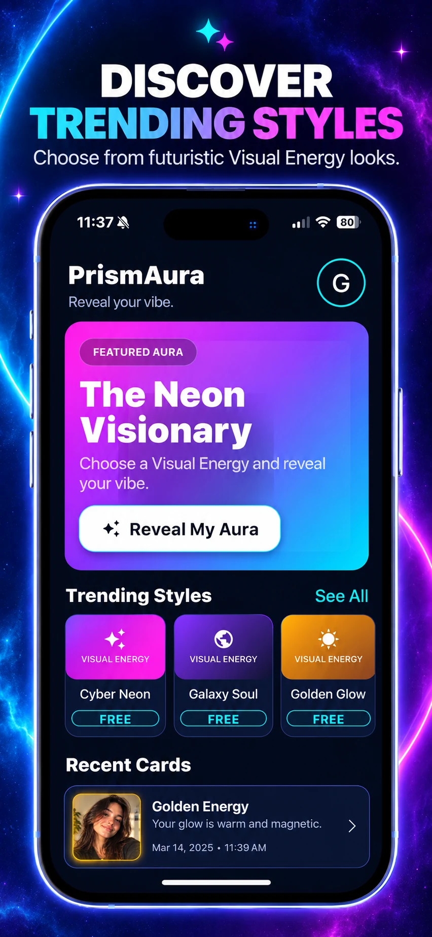PrismAura discover trending styles promotional poster