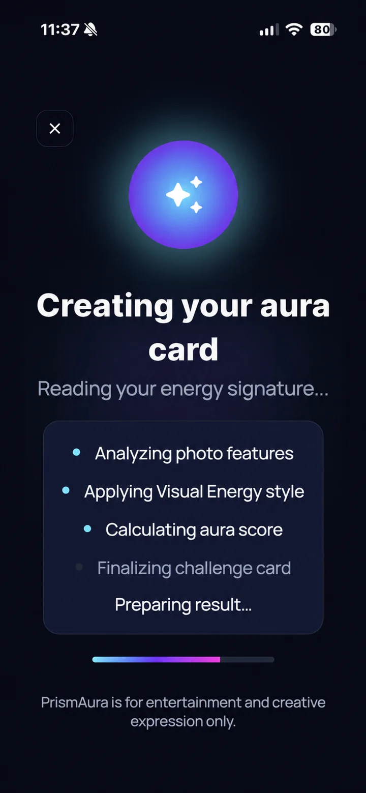 PrismAura generating screen